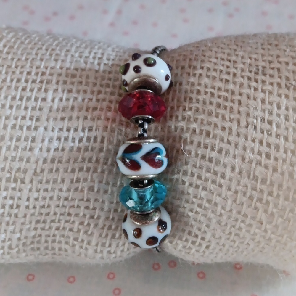 Silver Tone Multi Color Glass Slide Charm Bracelet
